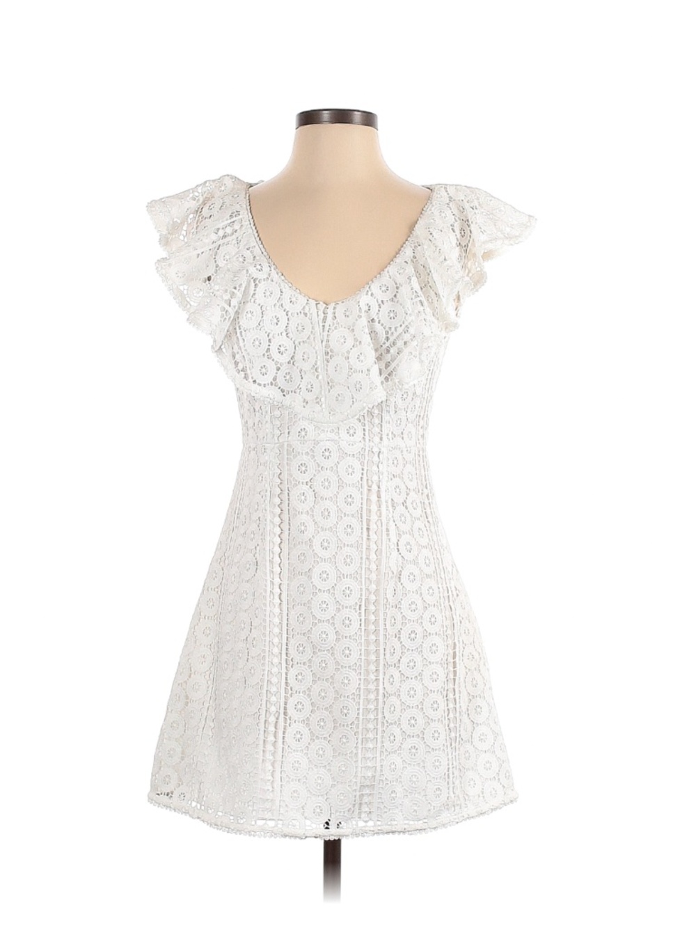 FCUK White Crochet Lace Ruffle Mini Dress